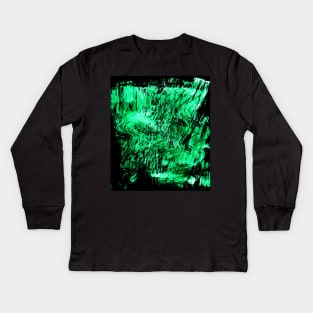 Simple abstract black-green textured watercolor, trendy earthy tones, colors. Hand-painted texture, splashes, drops of paint, smears. Best for backgrounds, wallpapers, covers and packaging, wrapping. Kids Long Sleeve T-Shirt